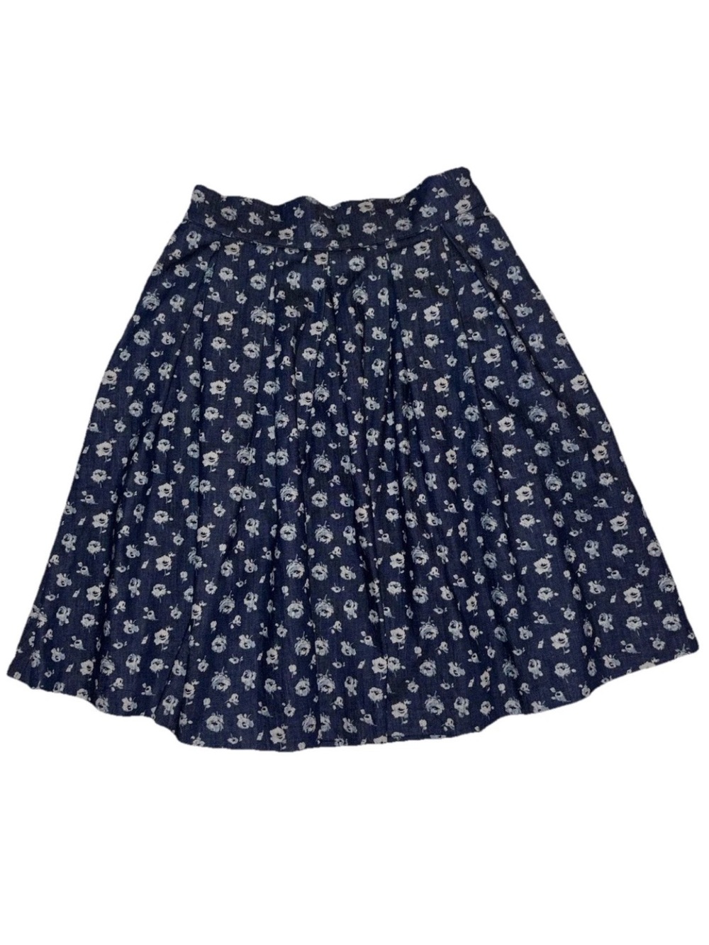 Anthropologie Ann Mashburn Dark Wash Denim Rose Print Cotton Skirt Size M